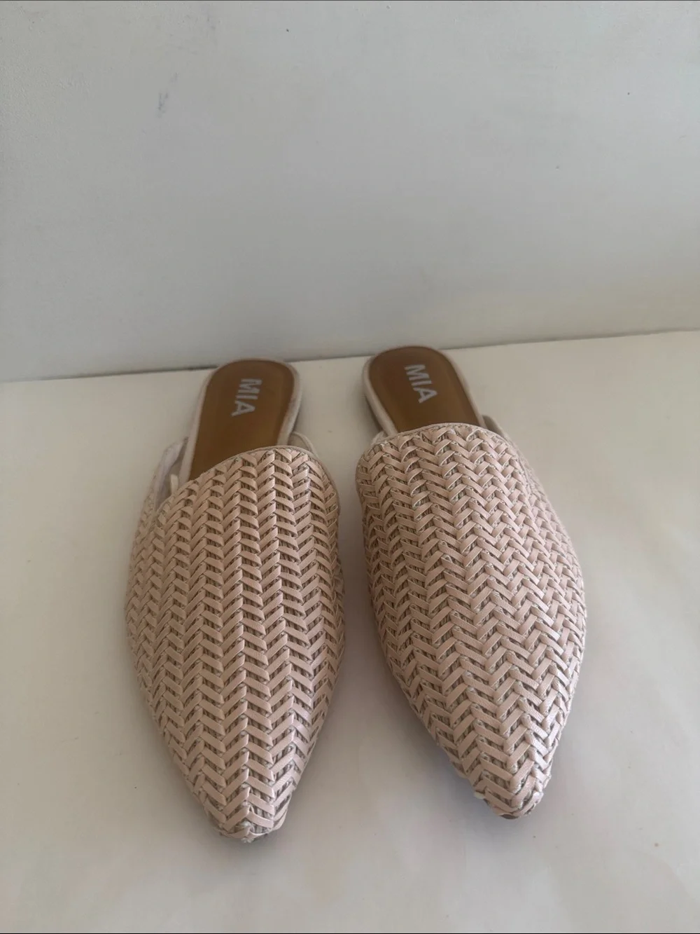 MIA Johana woven beige pointed toe slip on mules coastal womens shoes - Picture 5 of 14